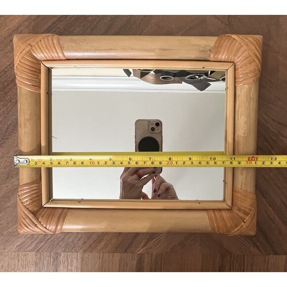 VTG MCM Rattan Bamboo Mirror Vintage Rectangular 12.5x10in Boho Beach Coastal - Picture 6 of 9